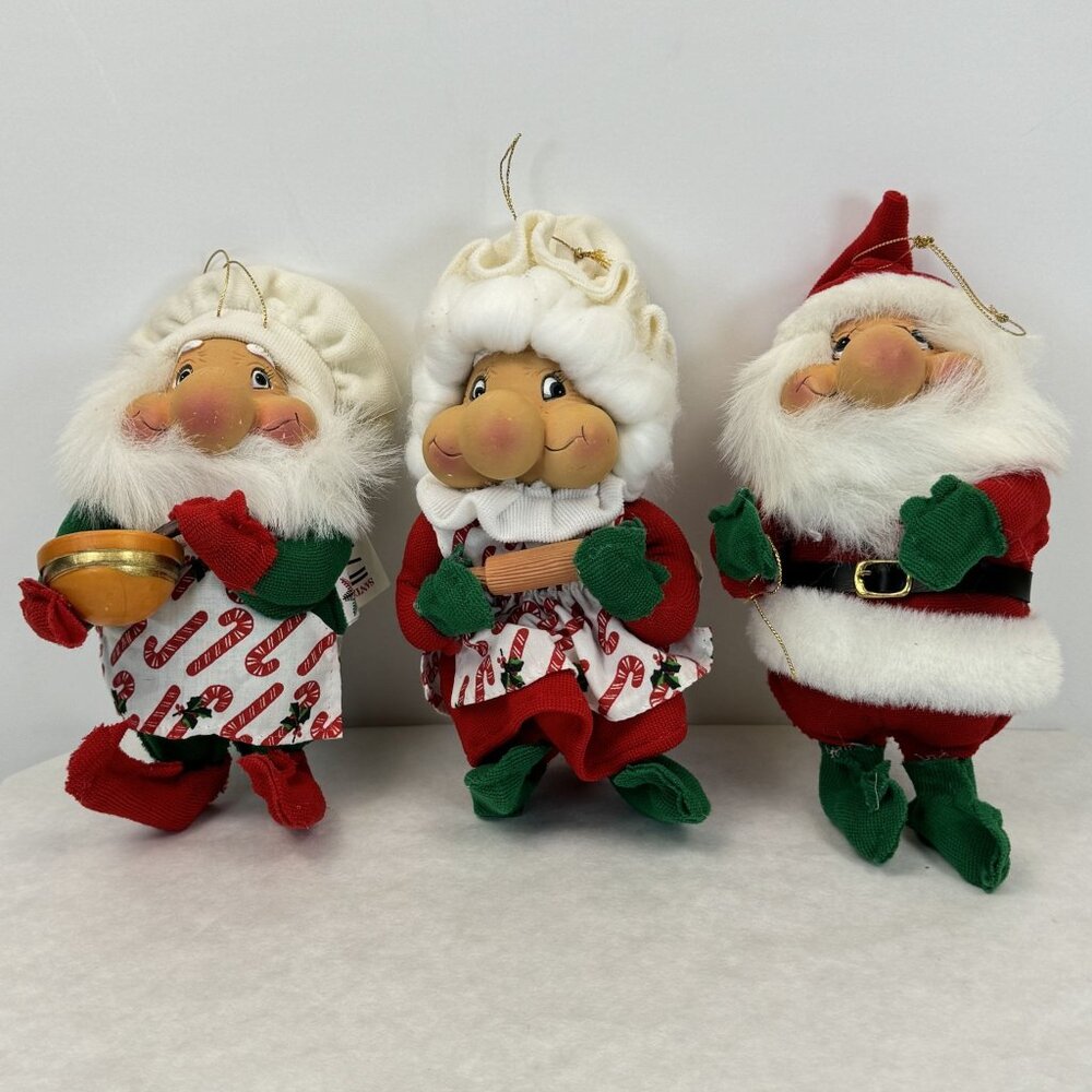 Vintage Santas Best Rennoc Santakins Christmas Elf Gnome Ornaments Set Of 3